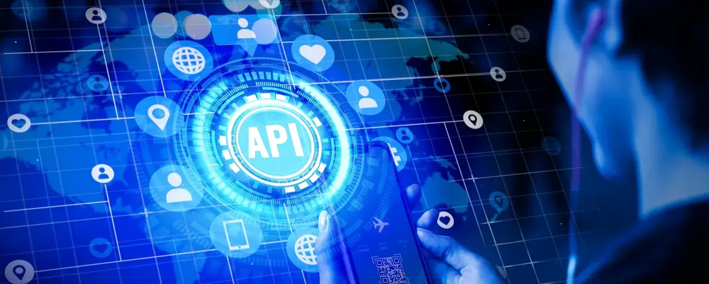 Futuristic interface showing API integration